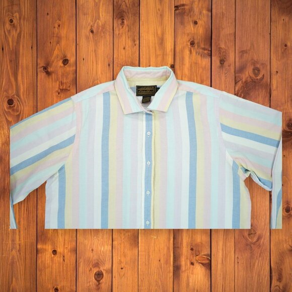 Vtg 90s Eddie Bauer Vertical Stripe Long Sleeve Button Up Shirt Size 14 - Picture 3 of 6